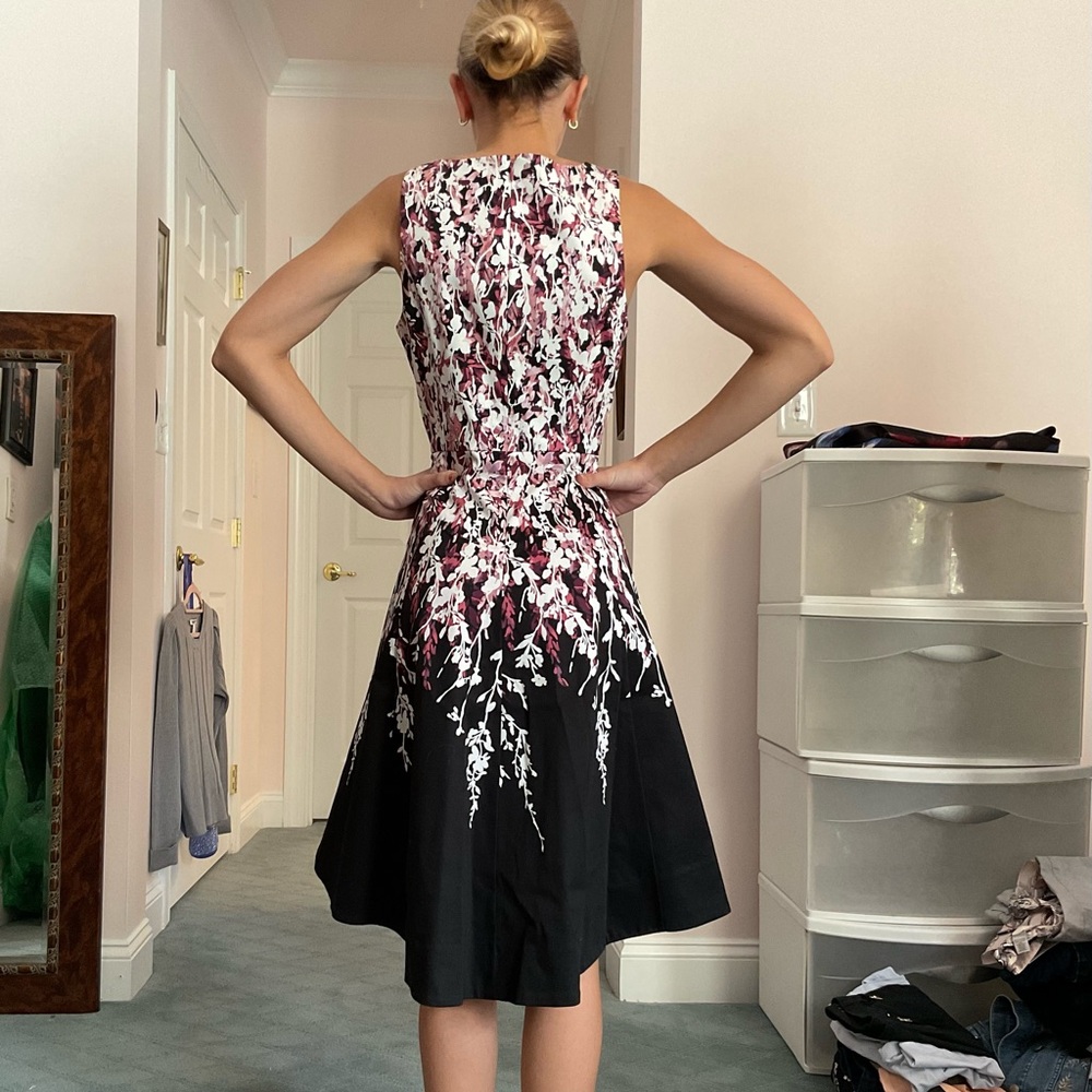 White House Black Market Floral Midi Dress - Black, White, Pink